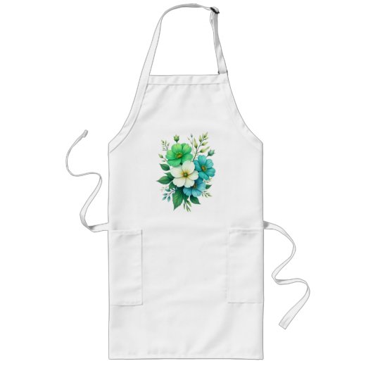 Tablier Long Bouquet de fleurs bleues blanches-57453 (Devant)