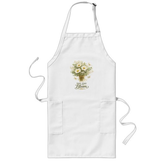 Tablier Long Bouquet de fleurs sauvages blanches Botanique (Devant)