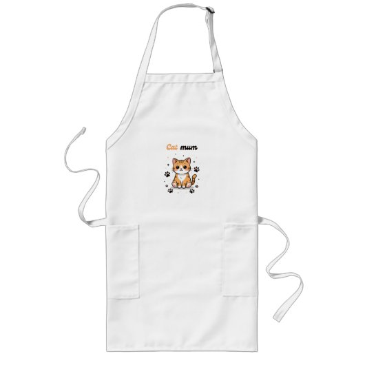 Tablier Long Cat Mum – Cute Orange Tabby Cartoon with Paw Print (Devant)