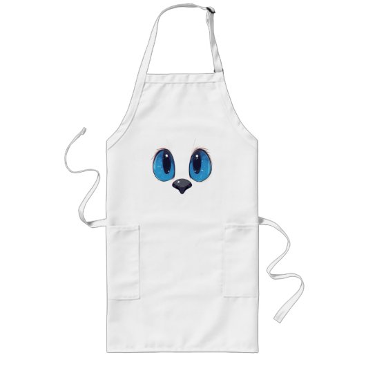 Tablier Long Chat aux yeux bleus adorable design Kawaii (Devant)