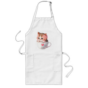 Tablier Long Chat blanc-rose mignonne dans une tasse de thé (2)