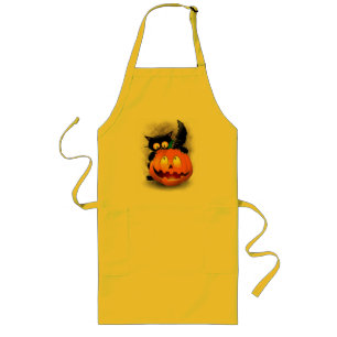 Tablier Long Chat Fun Halloween Caractère mordant un Citrouille