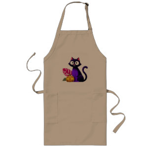 Tablier Long Chat noir de dessin animé assis avec Jack O Lanter