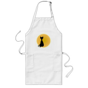 Tablier Long Chat noir et lune jaune Halloween Art