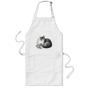 Tablier Long Chat serein avec pierres et Plantes