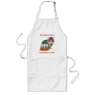 Tablier Long chat tigré gris de chaton mignon léchant Noël d