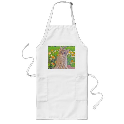Tablier Long Chaton et fleurs (Devant)
