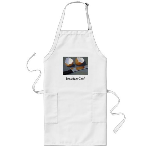 TABLIER LONG CHEF DE PETIT DÉJEUNER : PEINTURE, OEUFS, COUTEAU (Devant)