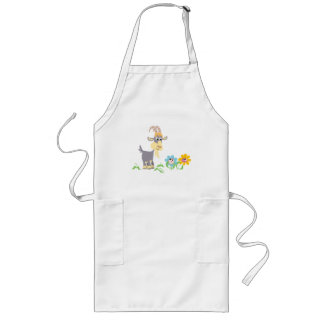 Tablier Long Chèvre mignonne et fleurs de bande dessinée