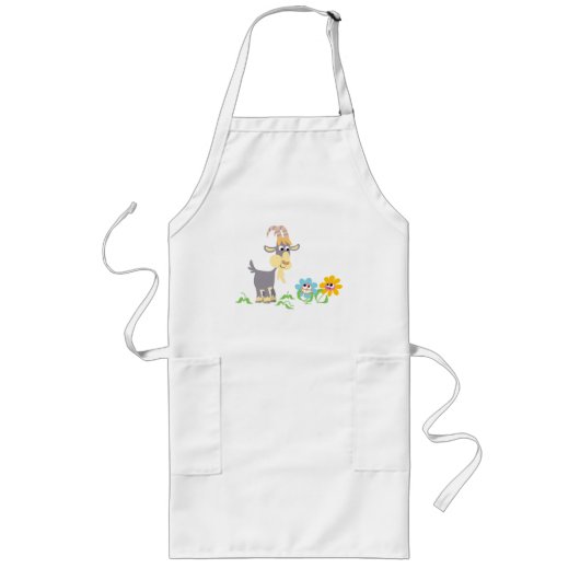 Tablier Long Chèvre mignonne et fleurs de bande dessinée (Devant)