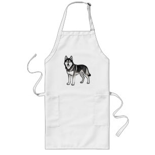 Tablier Long Chien Husky de dessin animé Cadeau Sibérien noir b