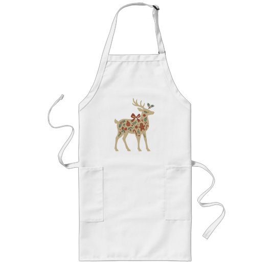 Tablier Long Christmas Reindeer Floral Art (Devant)