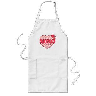 Tablier Long Coeur rose Xoxo Hugs et baisers