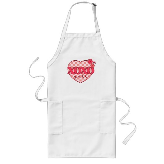 Tablier Long Coeur rose Xoxo Hugs et baisers (Devant)