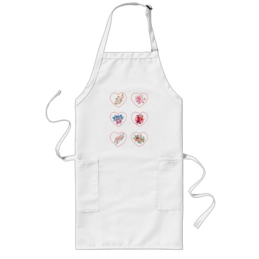 Tablier Long Coeurs de pron avec fleurs (Devant)