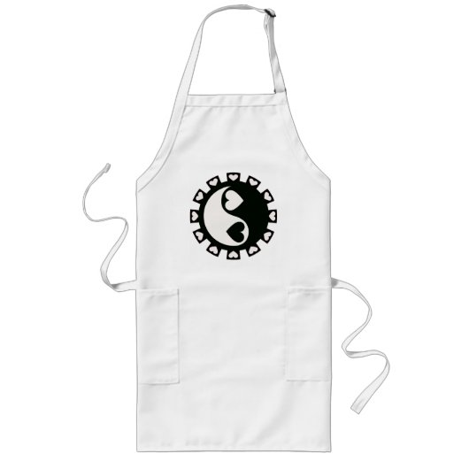 TABLIER LONG COEURS NOIR ET BLANC DE YIN YANG (Devant)