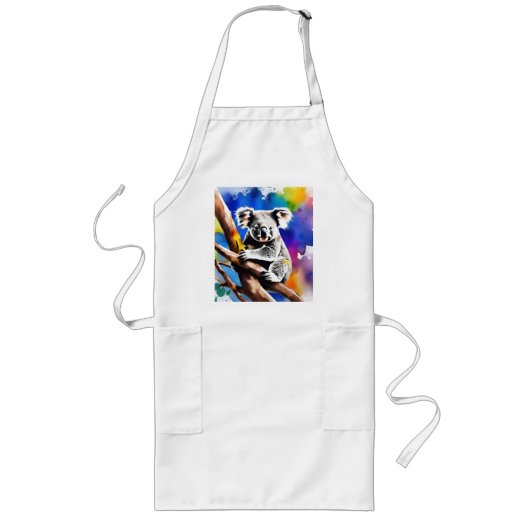 Tablier Long Coloré Koala Bear Aquarelle Splash, (Devant)