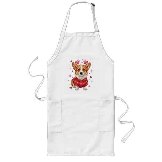 Tablier Long Corgi Mignon Cœur Saint Valentin (Devant)