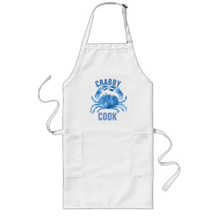 Tablier Long Crabby Cook aquarelles Crabe bleu Illustration