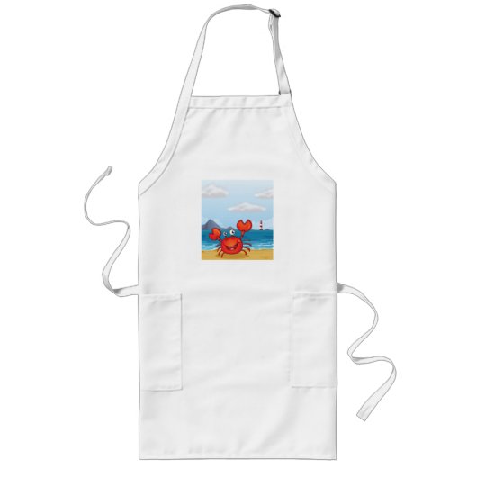 Tablier Long Crabe Rouge Joyeux Sur Une Plage Long D'Un Jardin (Devant)