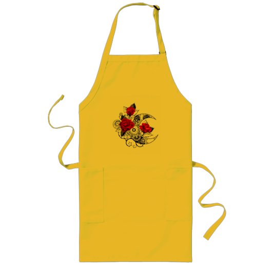 Tablier Long Croissant Mécanique avec Roses Rouges (Devant)