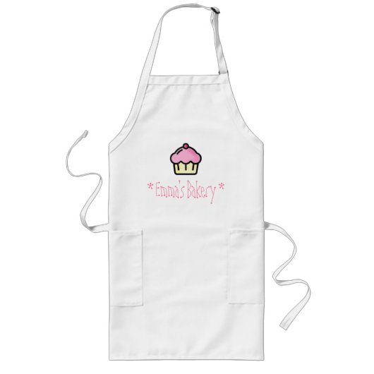 Tablier Long Cupcake rose - Tablier de boulangerie personnalisé (Devant)