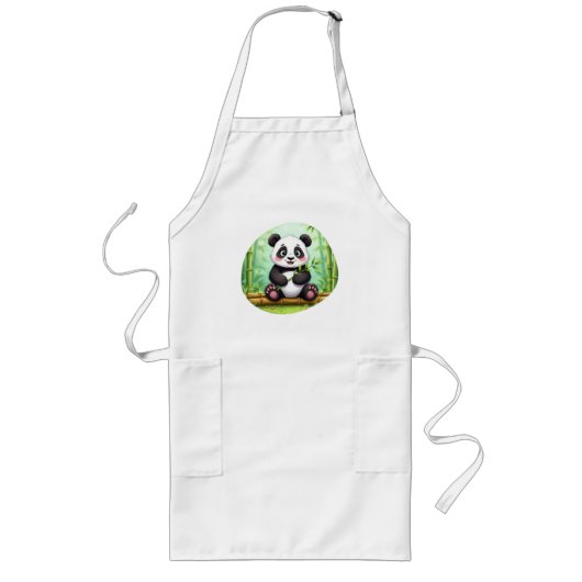 Tablier Long Cute Cartoon Panda on Bamboo Patch (Devant)