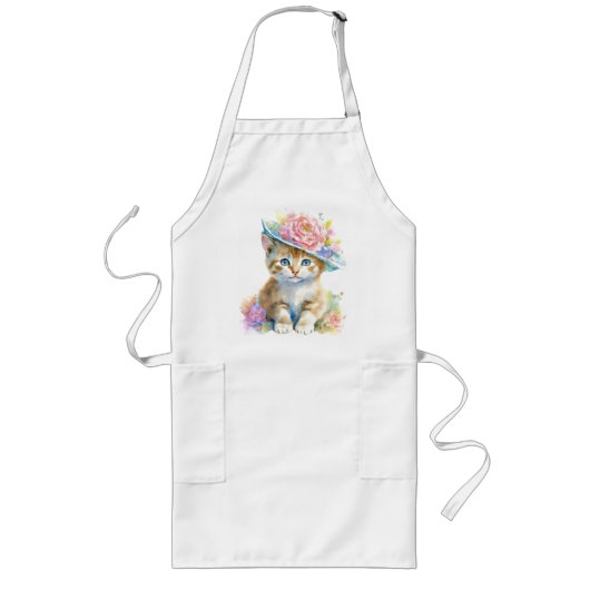 Tablier Long Cute Kitten avec Casquette à fleurs (Devant)