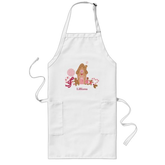 Tablier Long Cute Rose Blanc Gingpain Candy Adulte Apron (Devant)