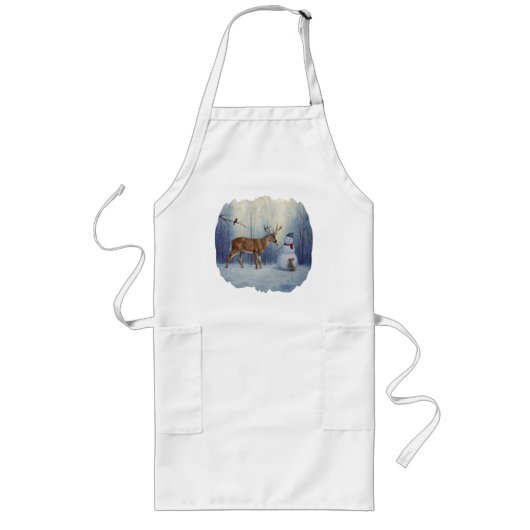 Tablier Long Deer et Happy Snowman hiver de vacances scène (Devant)