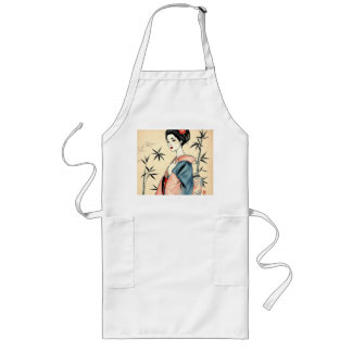 Tablier Long Elegant Geisha avec bambou et Motifs d'encre
