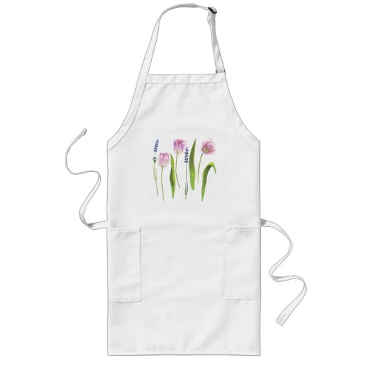 Tablier Long Fleurs de lavande de tulipes roses florales | Vaca (Devant)