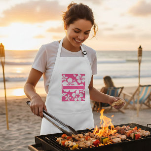 Tablier Long Fleurs de plage rose tropicale