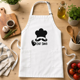 Tablier Long Funky Black Mustache Custom