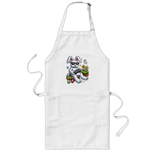Tablier Long Garçons Joyeux Jour de Pâques Lapin Œuf Jeu Vidéo (Devant)