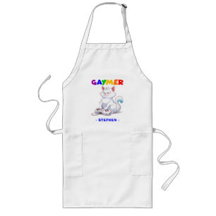 Tablier Long Gaymer - Rainbow Gaming Cat avec console LGBTQ