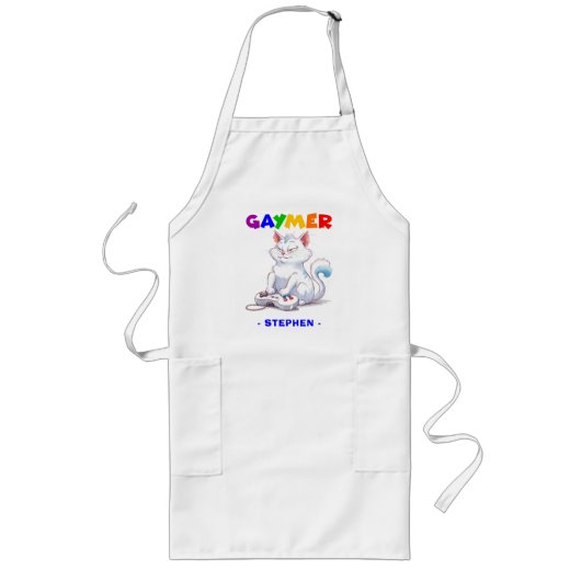 Tablier Long Gaymer - Rainbow Gaming Cat avec console | LGBTQ (Devant)