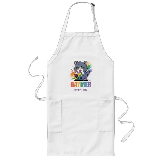 Tablier Long Gaymer - Rainbow Gaming Cat avec console | LGBTQ 2 (Devant)