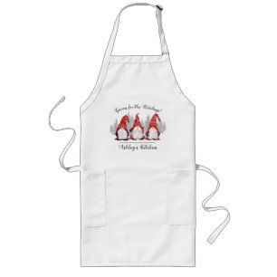 Tablier Long Gnome de Noël pour les fêtes Nom personnalisé