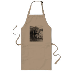 Tablier Long Grainy Black White Hippo Art, Apron