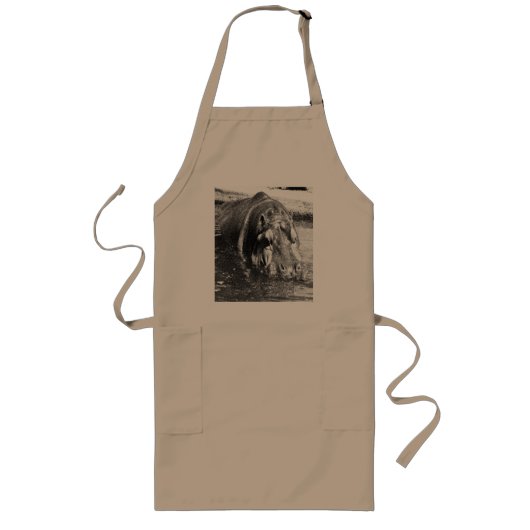 Tablier Long Grainy Black White Hippo Art, Apron (Devant)