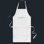 Tablier Long Green Nom de script personnalisé tablier adulte<br><div class="desc">Faites une déclaration élégante à votre atelier botanique ou à votre classe de cuisines succulentes avec notre élégant "Green Personnalized Script Name Adult Apron"! Conçus pour impressionner, ces tabliers personnalisés sont le cadeau parfait pour ravir vos invités et laisser une impression durable. L'tablier présente une couleur verte enchanteresse qui respire...</div>