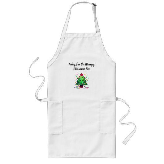 Tablier Long Grumpy Christmas Tree Cartoon – Funny Holiday Shir (Devant)