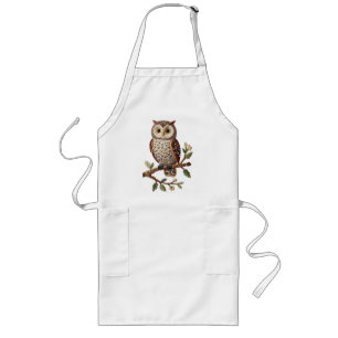 Tablier Long Hibou brodé sur une branche Design d'art de la nat