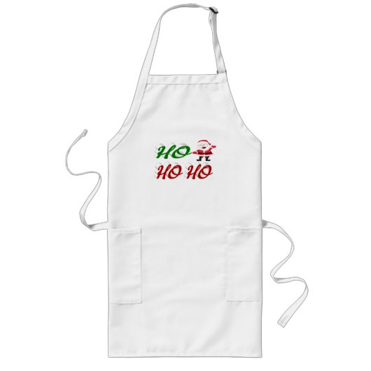 Tablier Long Ho Ho Ho Santa Claus Noël rouge vert script (Devant)