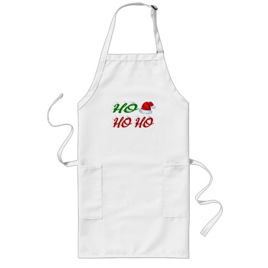 Tablier Long Ho Ho Ho Santa Hat Noël rouge vert script (Devant)