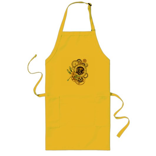 Tablier Long Horloge à vapeur avec libellule mécanique (Devant)