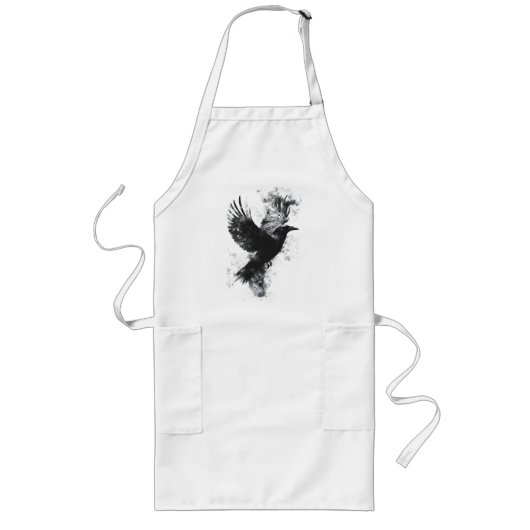 Tablier Long Illustration de corbeau gothique : fumée et plumes (Devant)