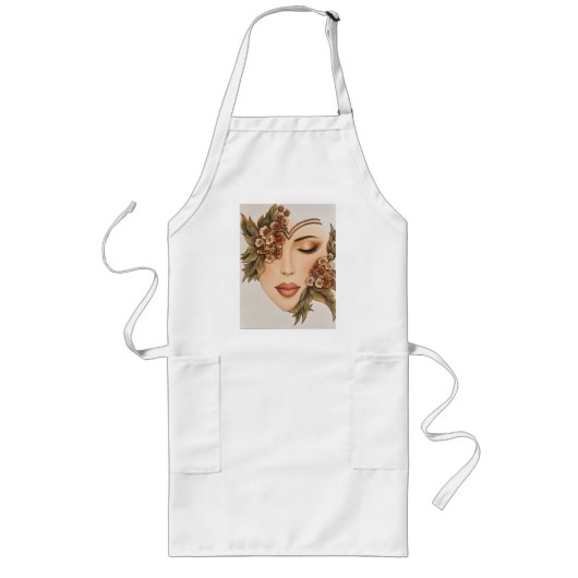 Tablier Long Impression d'art originale de femme florale terreu (Devant)