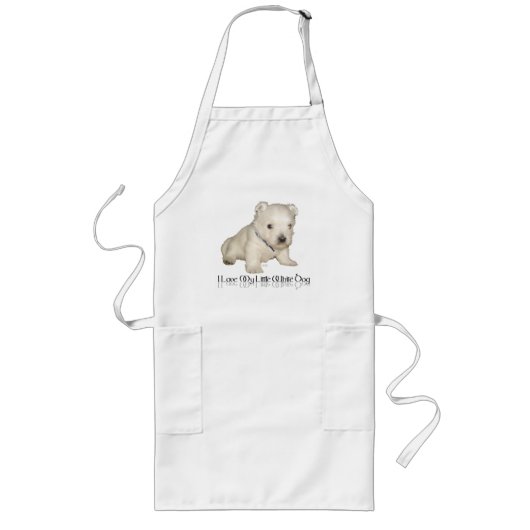 Tablier Long J'adore mon petit chien blanc - chiot Westie (Devant)